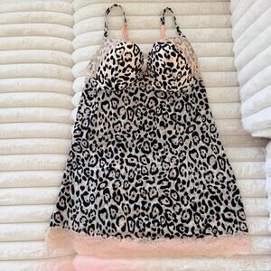 Victoria's Secret Push Up Underwire Chemise Slip Lace Animal Print Leopard 36D